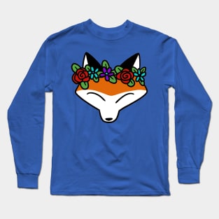 Flower Crown Fox Face Long Sleeve T-Shirt